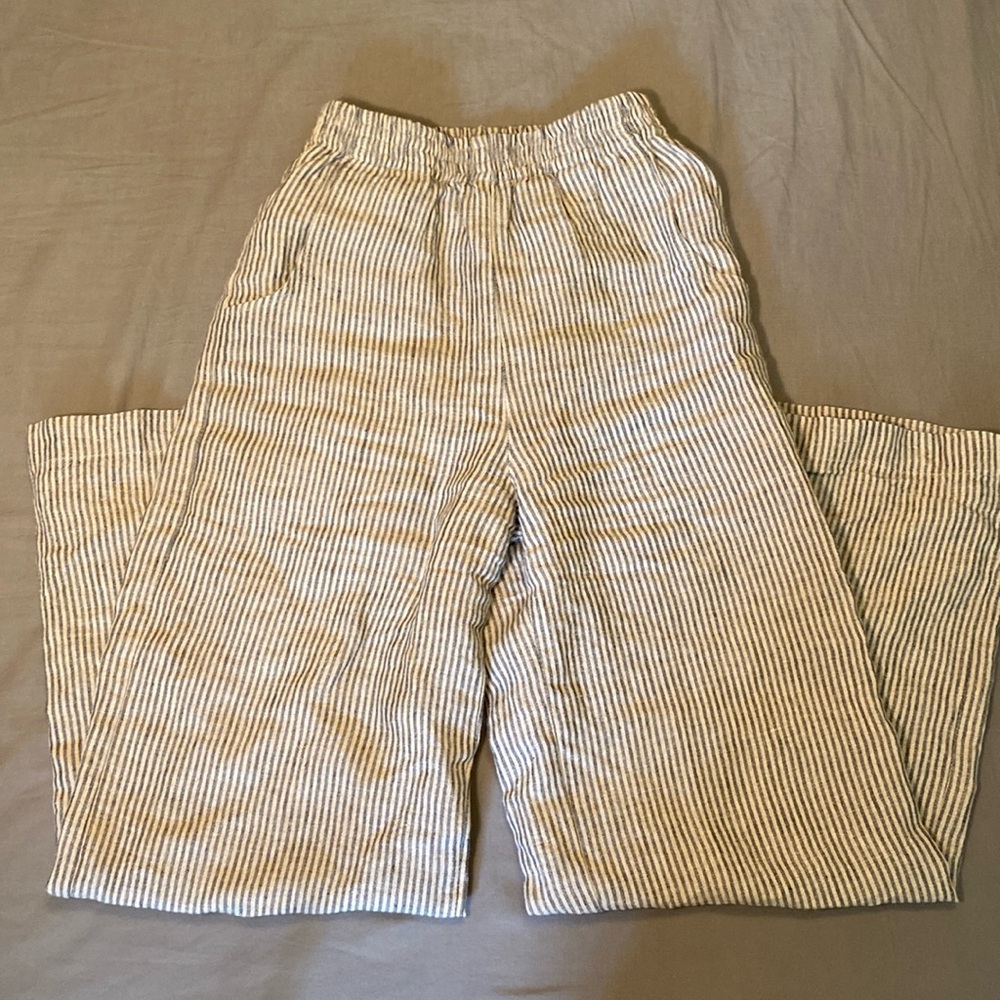 Linen Fox Ocean Grey Stripe Wide Leg Trousers XXS
